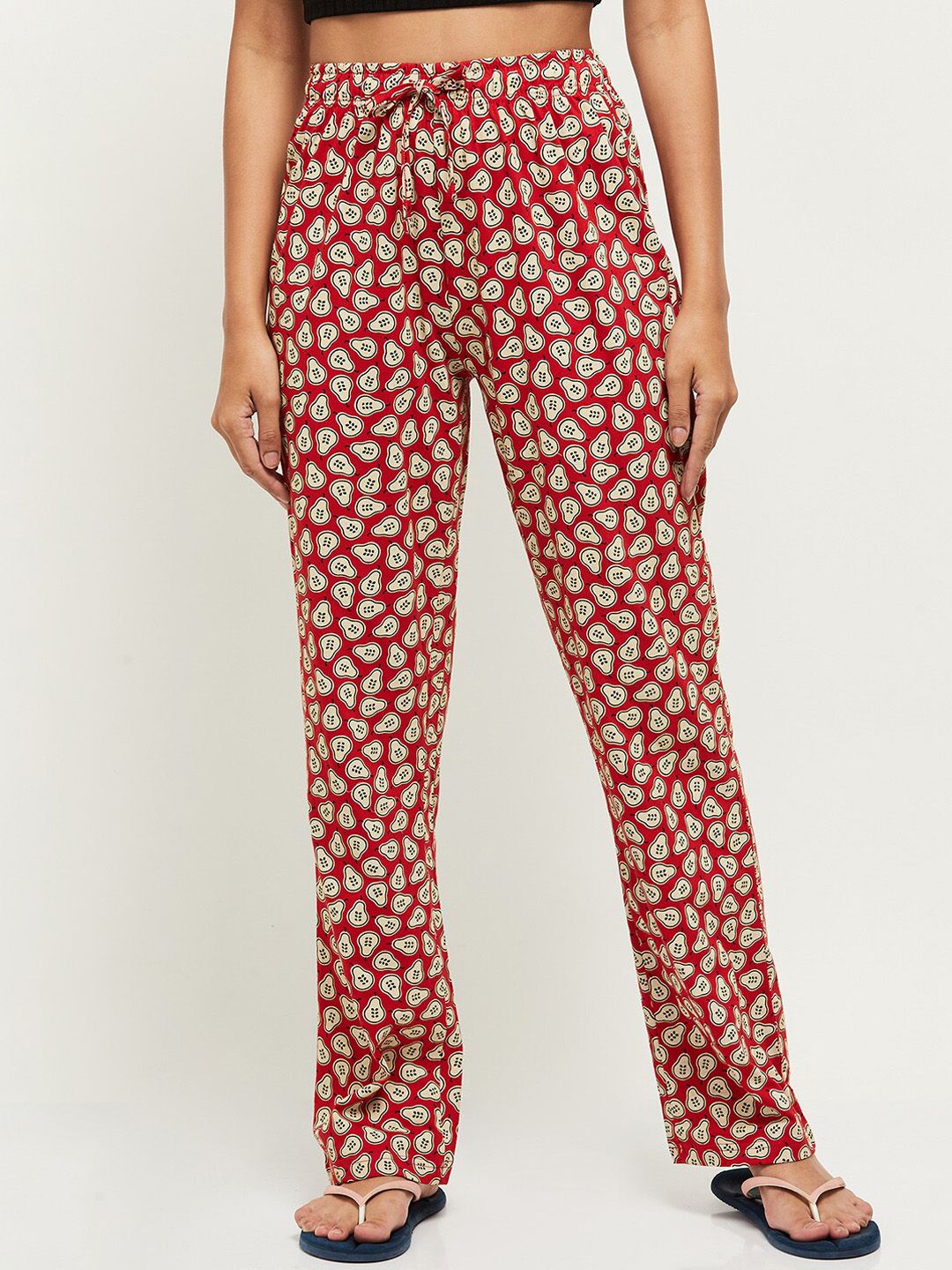 max Women Red & White Printed Cotton Lounge Pants Price in India