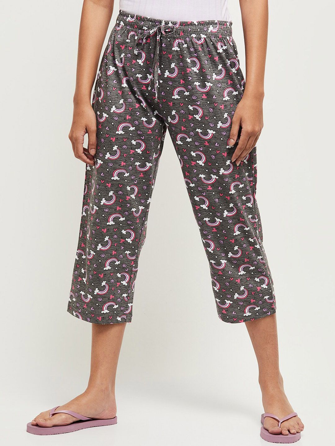 max Women Grey Melange Printed Cotton Capri Lounge Pants Price in India