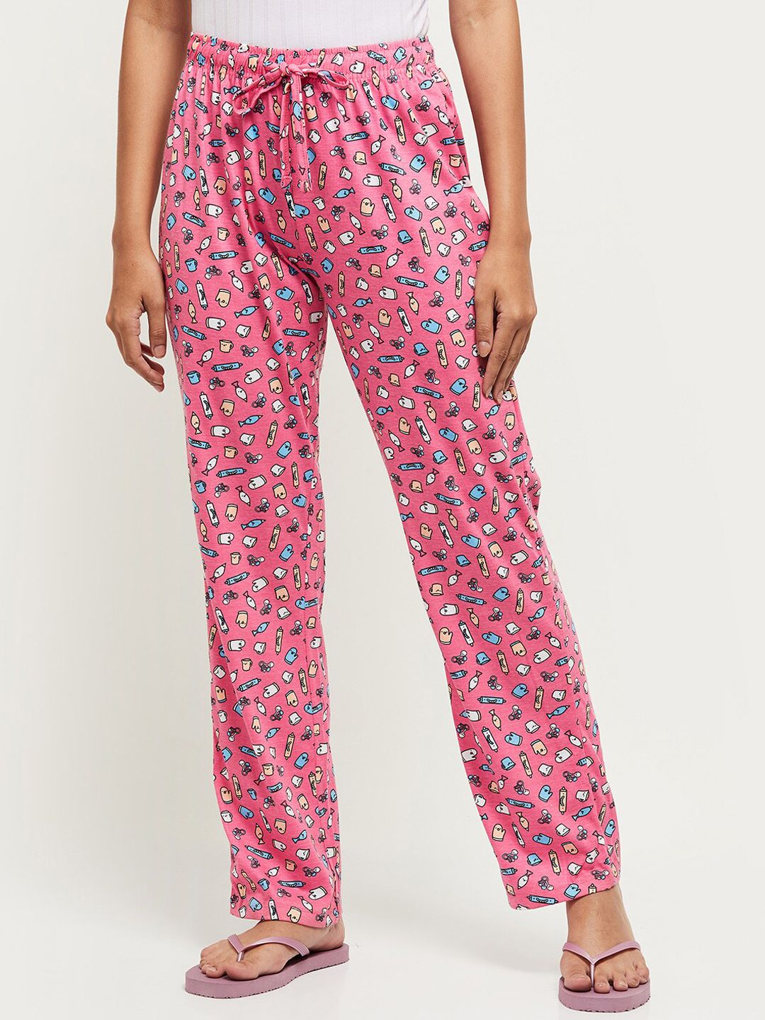 max Women Pink Abstract Print Cotton Lounge Pants Price in India