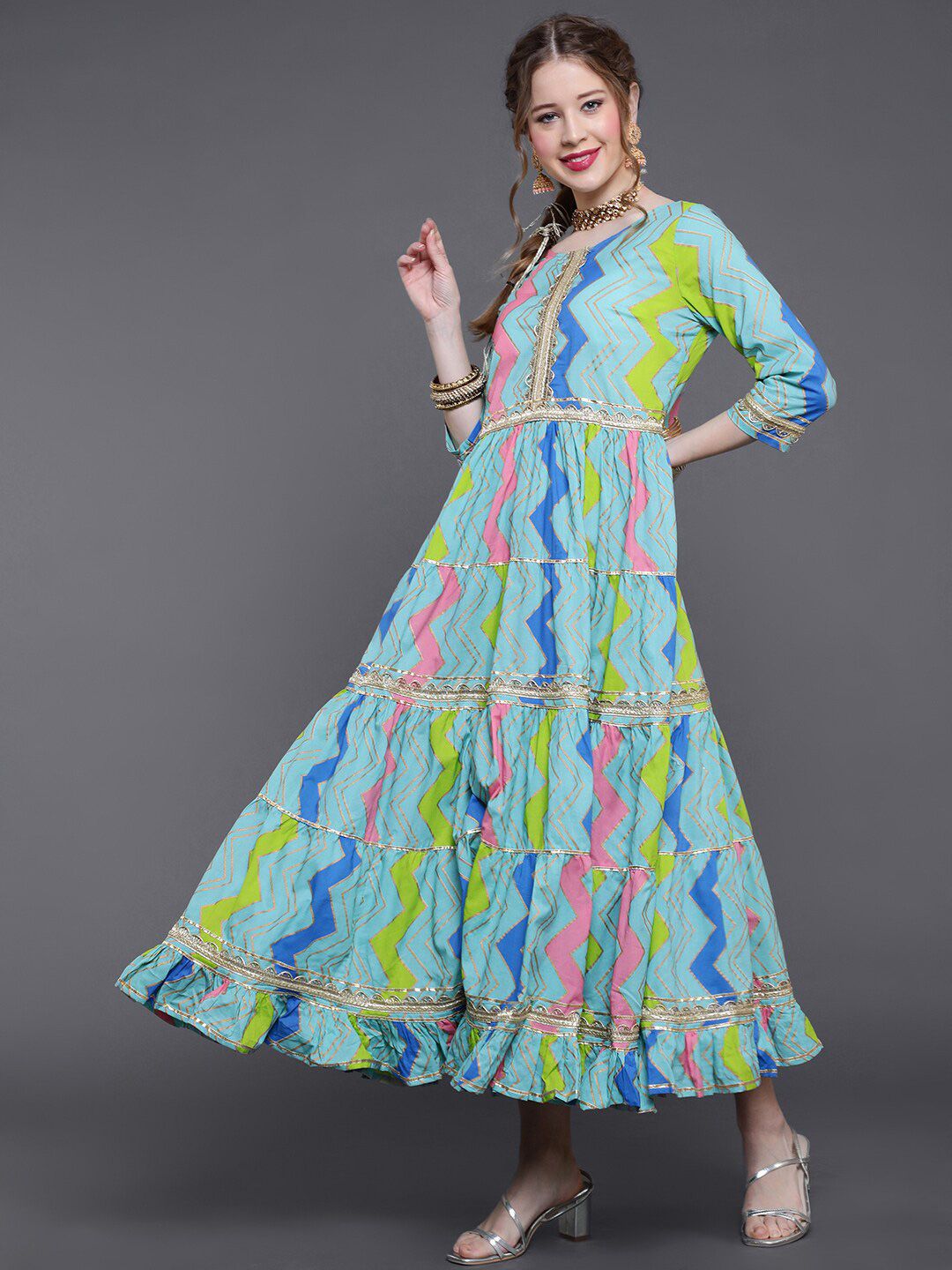 saubhagya Blue Floral Maxi Midi Dress Price in India