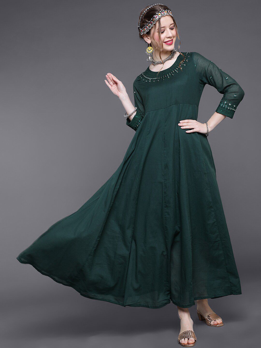 saubhagya Green Maxi Dress Price in India