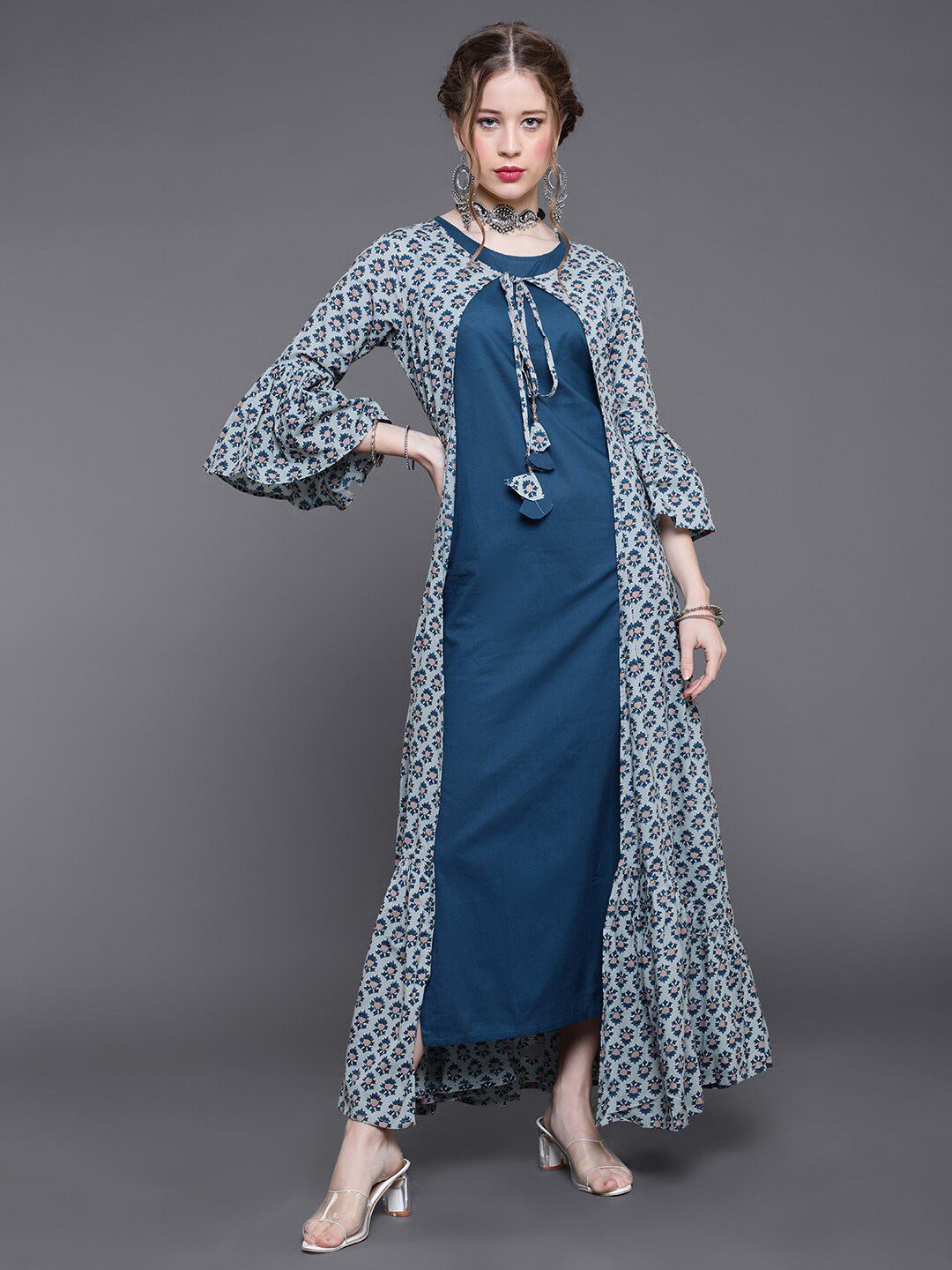 saubhagya Blue Tie-Up Neck Maxi Dress Price in India