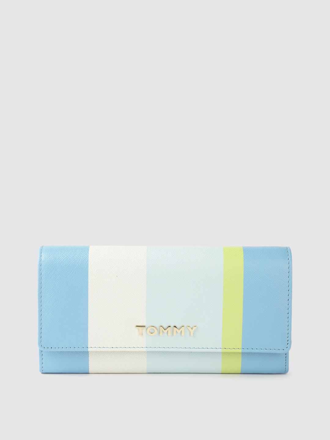 Tommy Hilfiger Women Blue & White Colorblocked Embellished Two Fold Leather Wallet Price in India