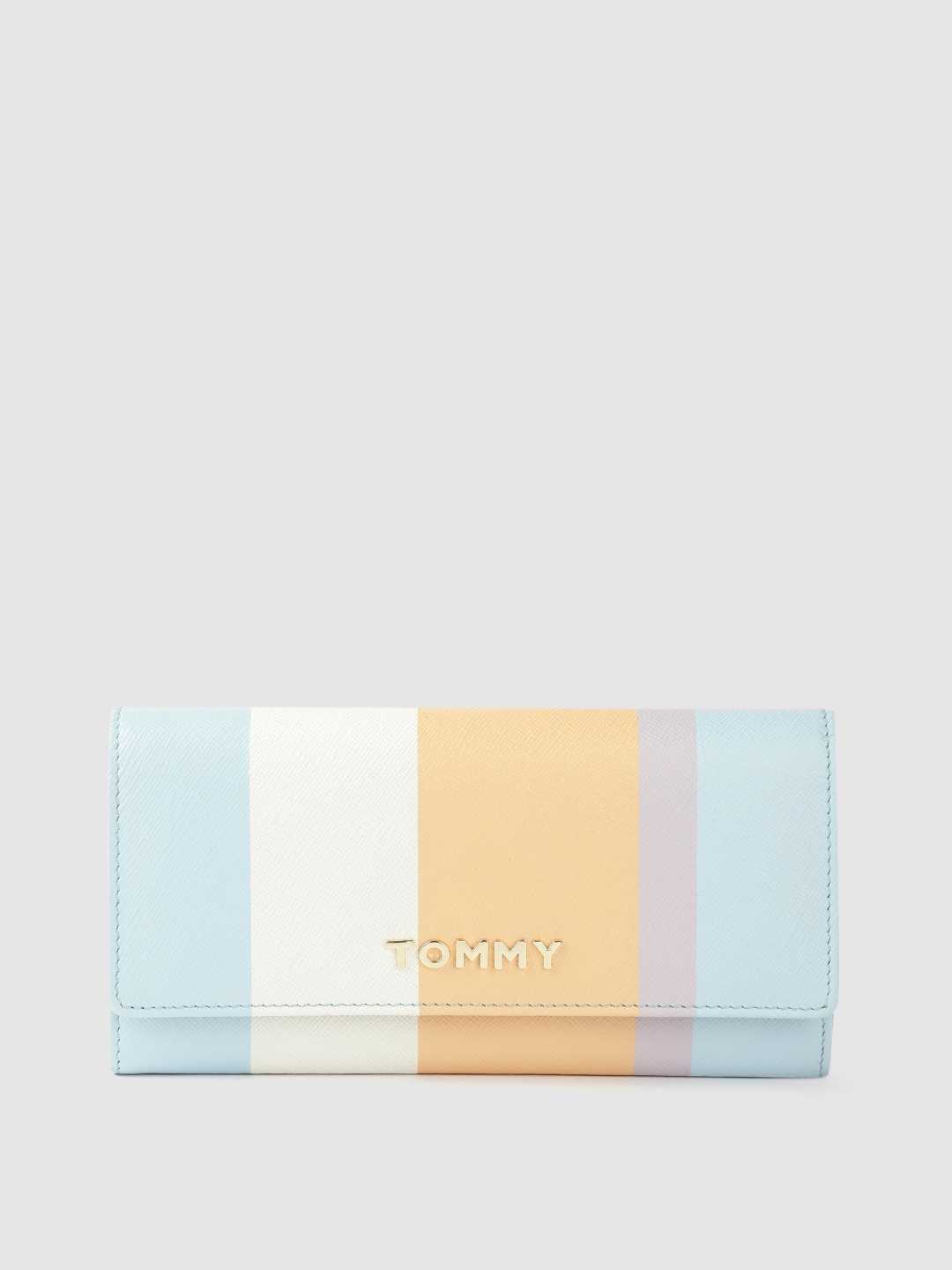 Tommy Hilfiger Women Peach-Coloured & Blue Colorblocked Two Fold Leather Wallet Price in India