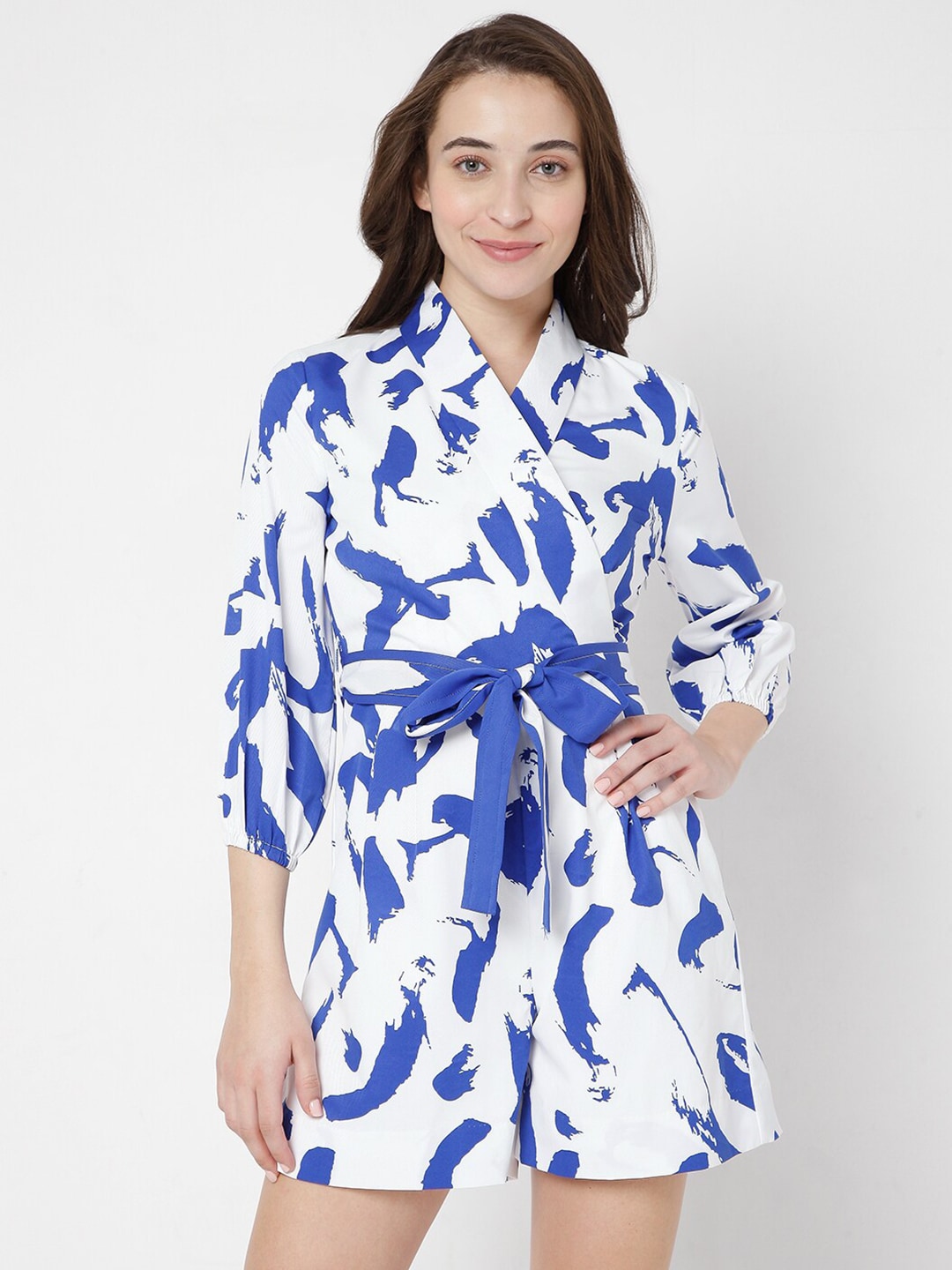 Vero Moda White & Blue Printed Jumpsuit Price in India