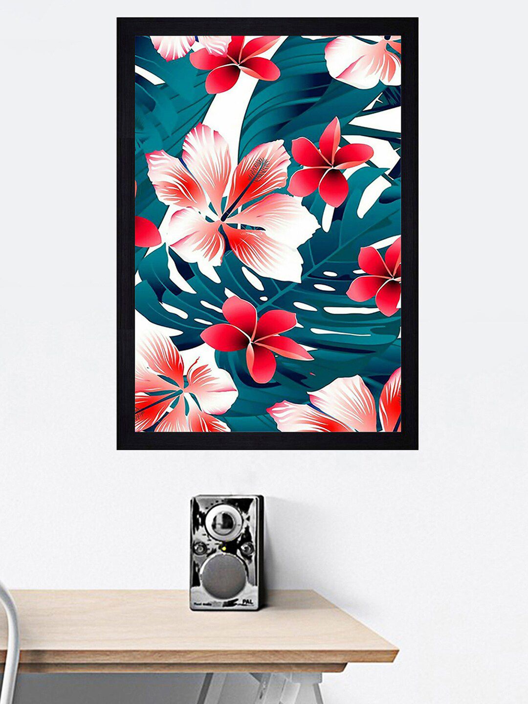 Gallery99 Teal & Red Flower Textured Paper Framed Wall Art Price in India