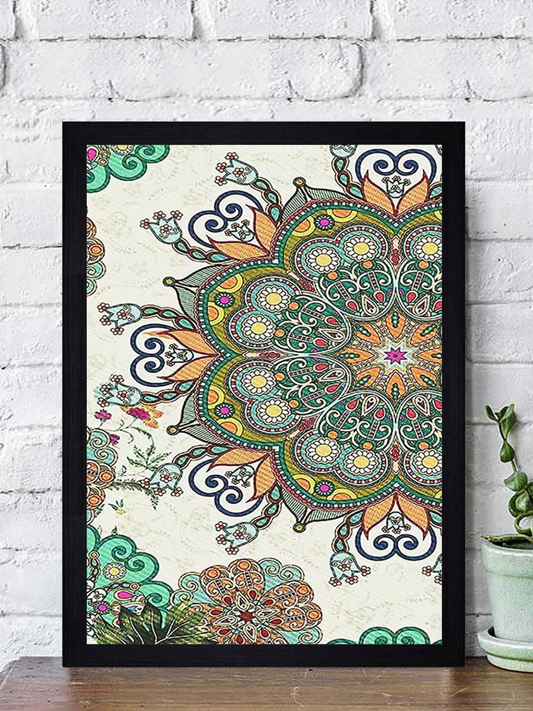 Gallery99 White & Green Abstract Mandala Textured Paper Framed Art Price in India