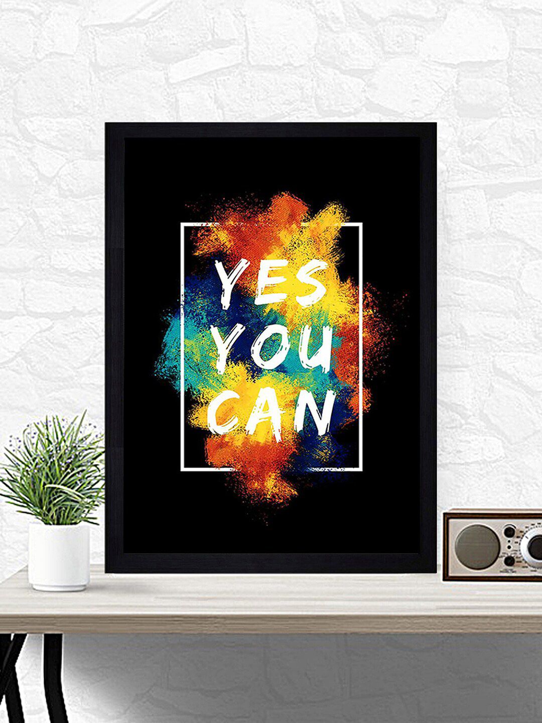 Gallery99 Black & Multicoloured Yes You Can Framed Paper Wall Art Price in India