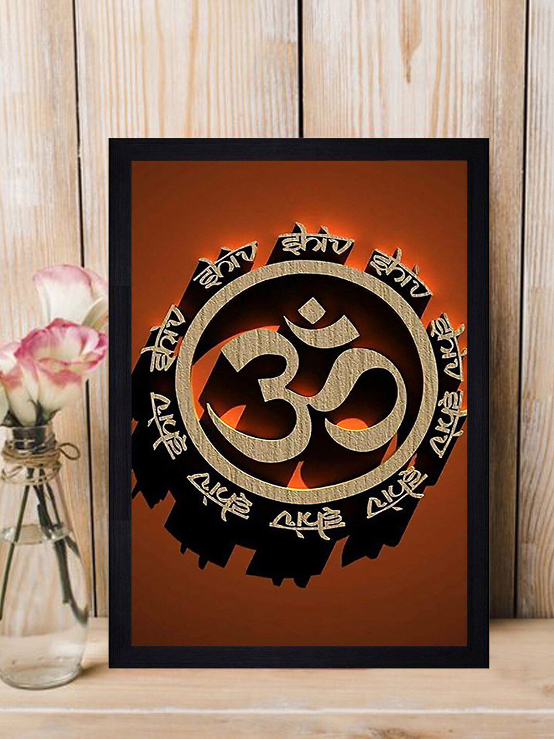 Gallery99 Orange & Beige Om Mantra Texture Paper Framed Art Print Price in India