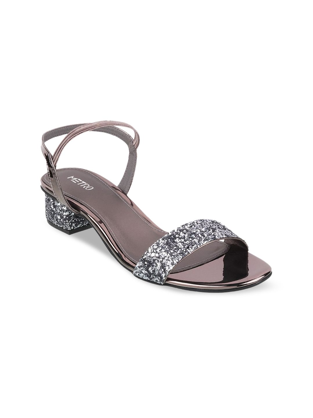 Metro Grey & Copper-Toned Embellished Block Peep Toes Price in India