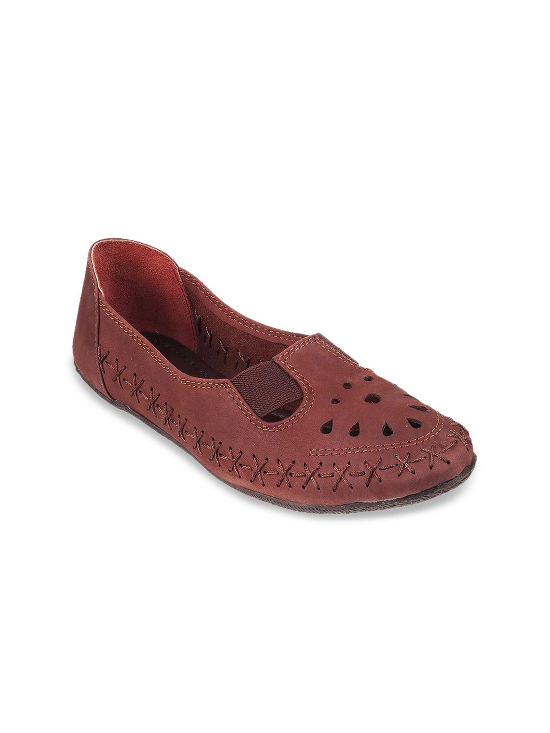 Metro Women Brown Woven Design Ballerinas with Laser Cuts Price in India