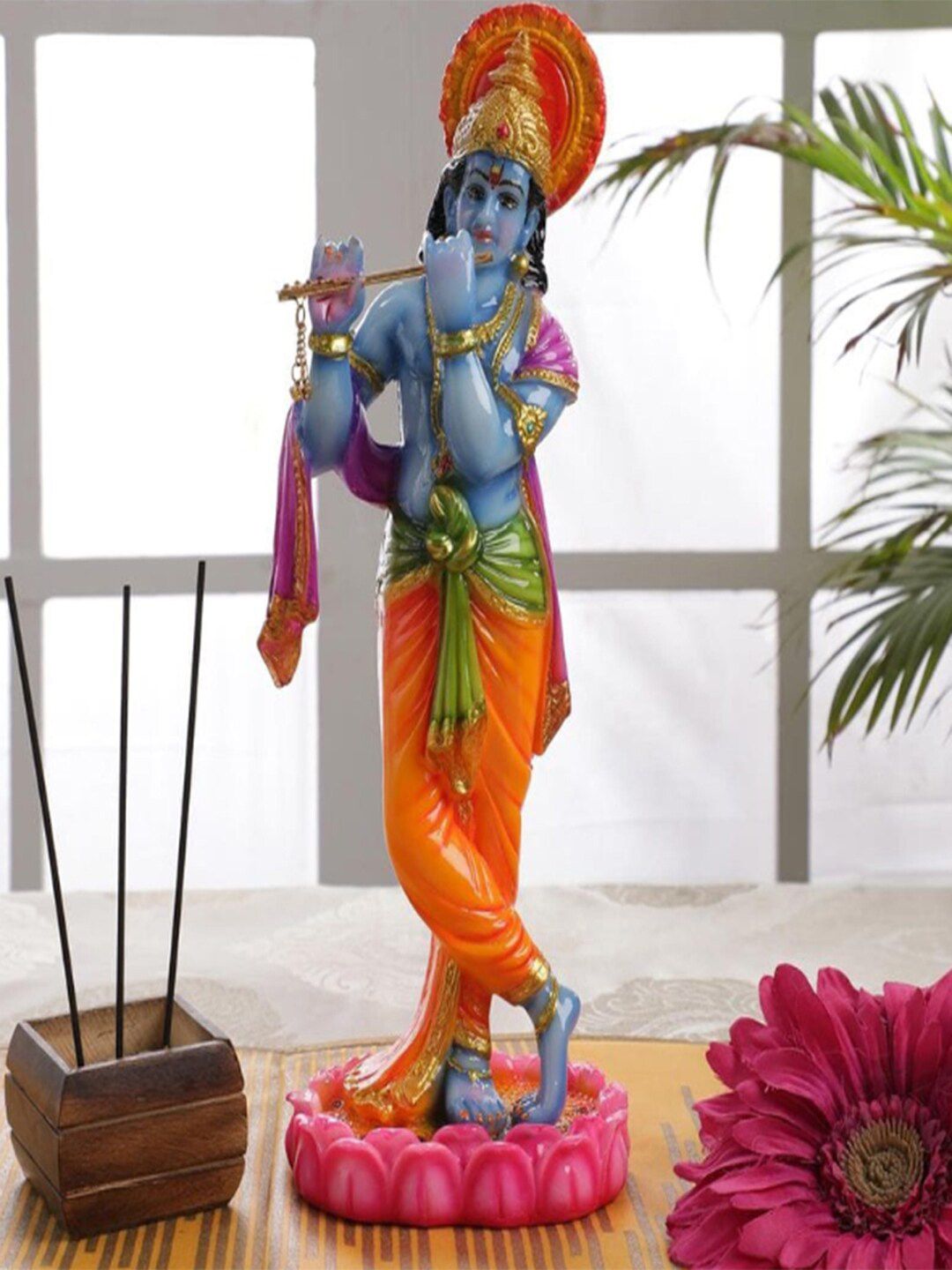 Gallery99 Orange & Blue  Lord Krishna Idol Showpiece Price in India