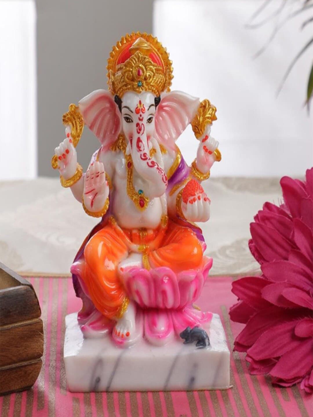 Gallery99 White & Orange Lord Ganpati Idol Showpiece Price in India