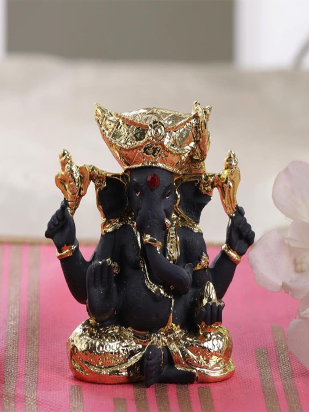 Gallery99 Gold & Black Handpainted Lord Ganpati Decorative Showpiece Idol Price in India