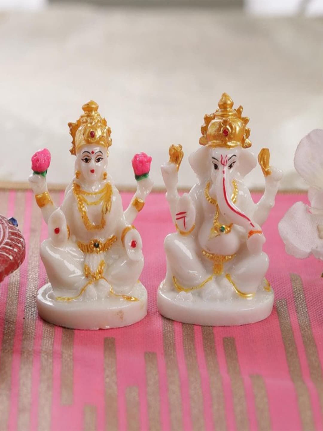 Gallery99 White & Gold-Colored Handpainted Laxmi Ganesh Idol Showpieces Price in India