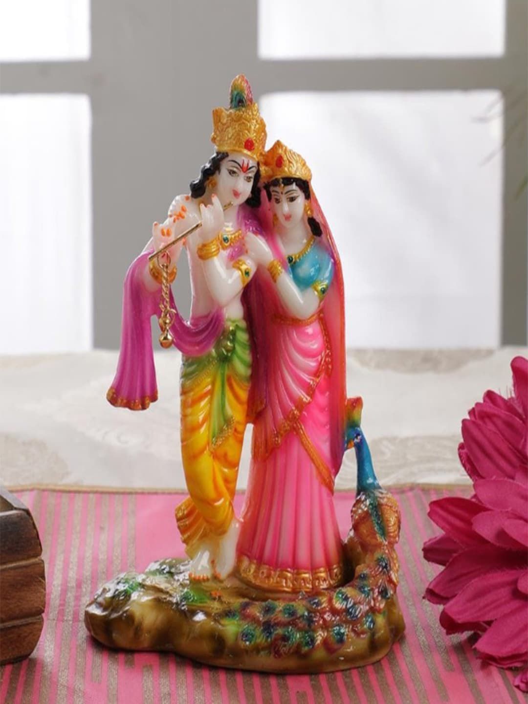 Gallery99 Pink & Yellow Handpainted Radha Krishna With Flute Showpiece Price in India