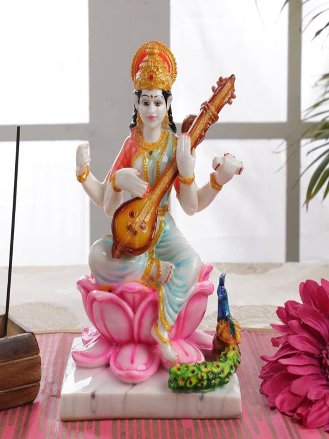 Gallery99 White & Yellow  Goddess Mata Saraswati Showpiece Price in India