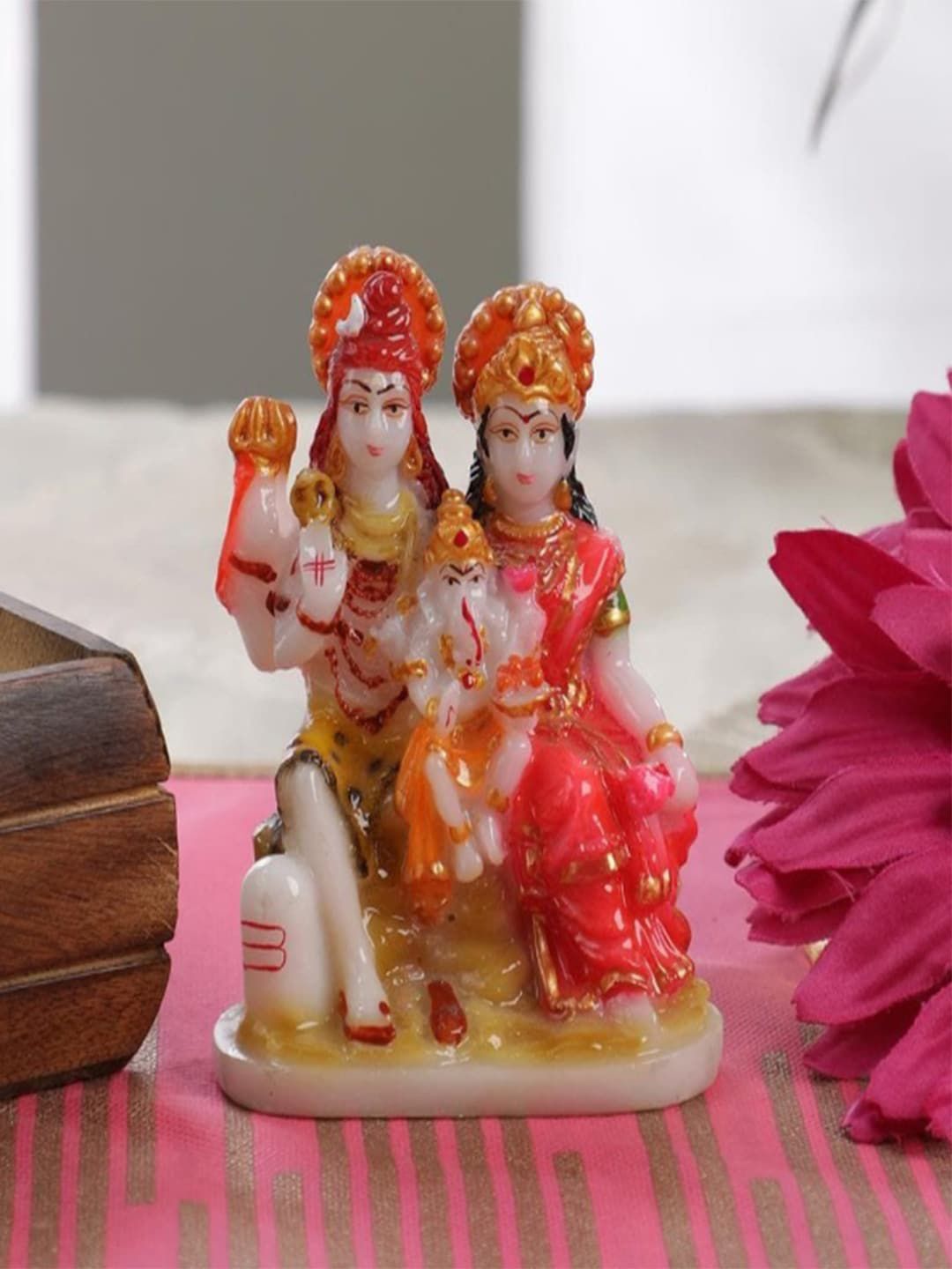 Gallery99 White & Red Handpainted Shiva Family Showpiece Price in India