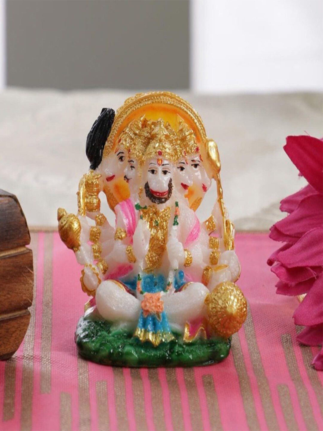 Gallery99 Gold-Colored & White Handpainted Panchmukhi Hanuman Idol Showpieces Price in India