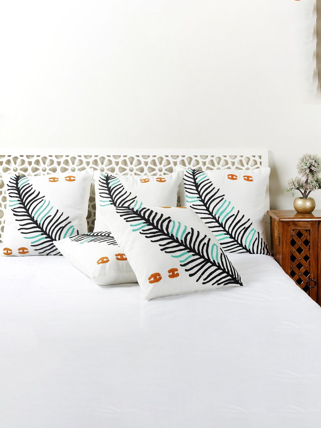 HANDICRAFT PALACE White & Black Suzani Embroidered Cotton Square Cushion Cover Price in India