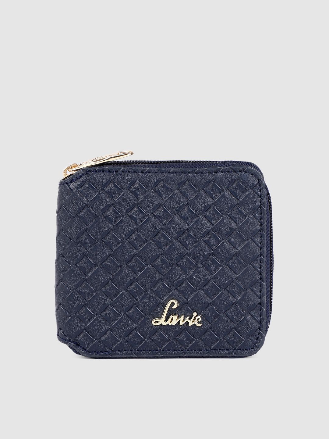 Lavie Women Navy Blue Woven Design Zip Around Wallet Price in India