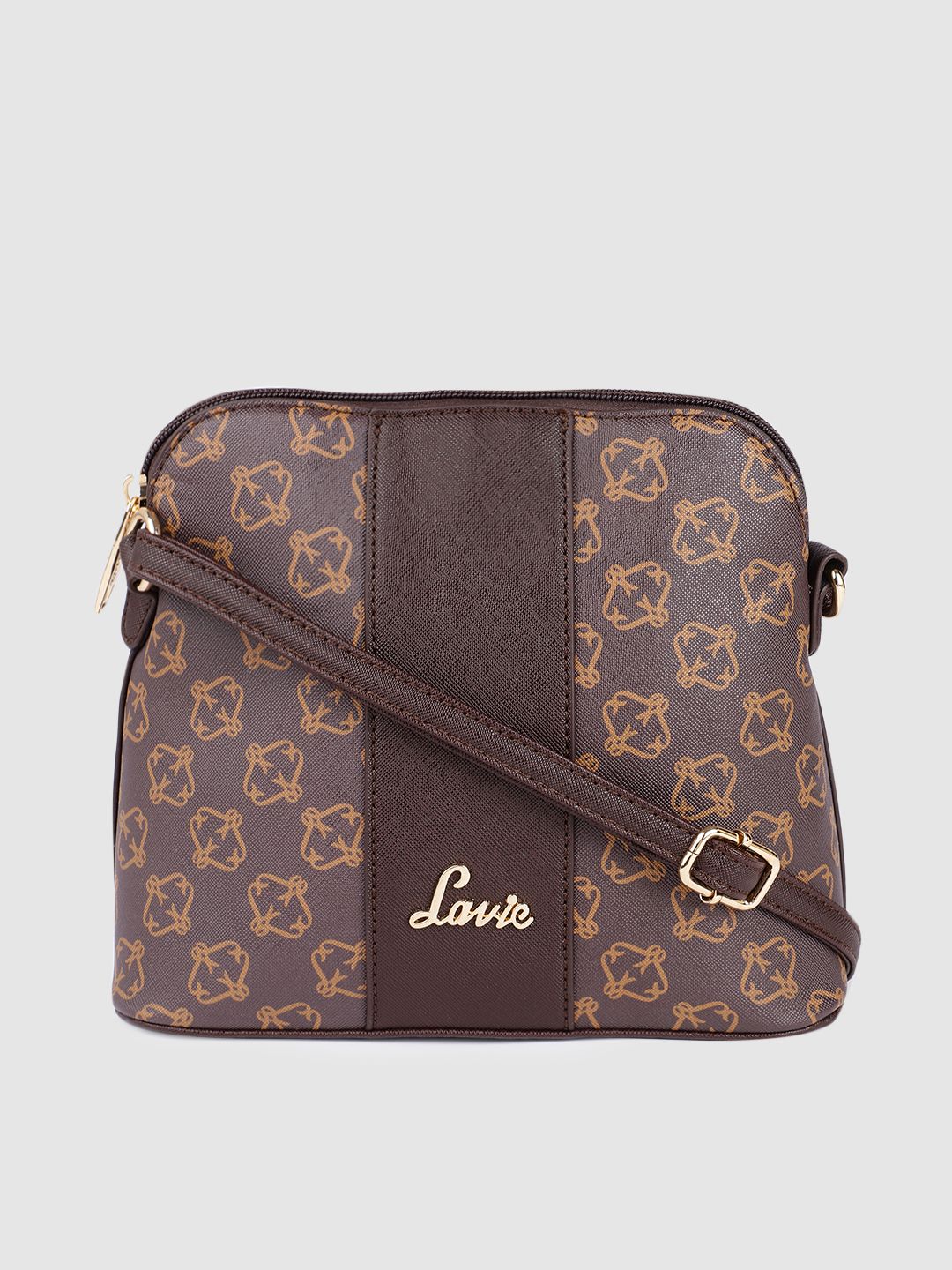 Lavie Women Brown Printed PU Structured Sling Bag Price in India