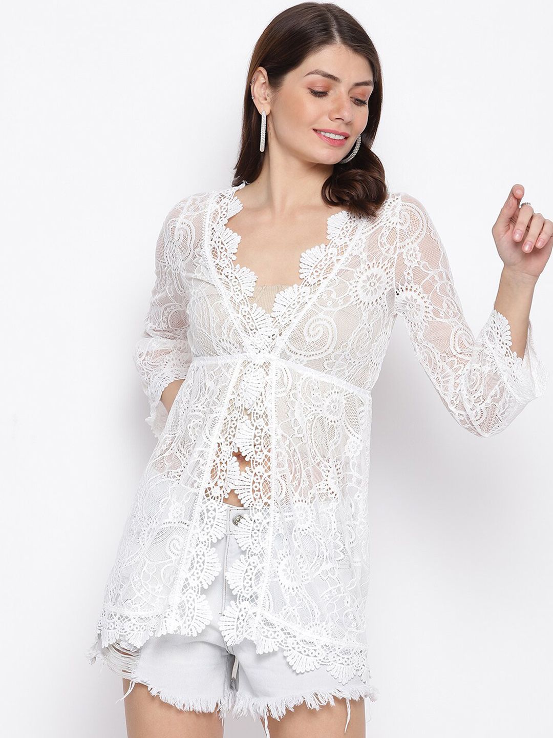 iki chic Women White Crochet Lace A-Line Cover Up Price in India