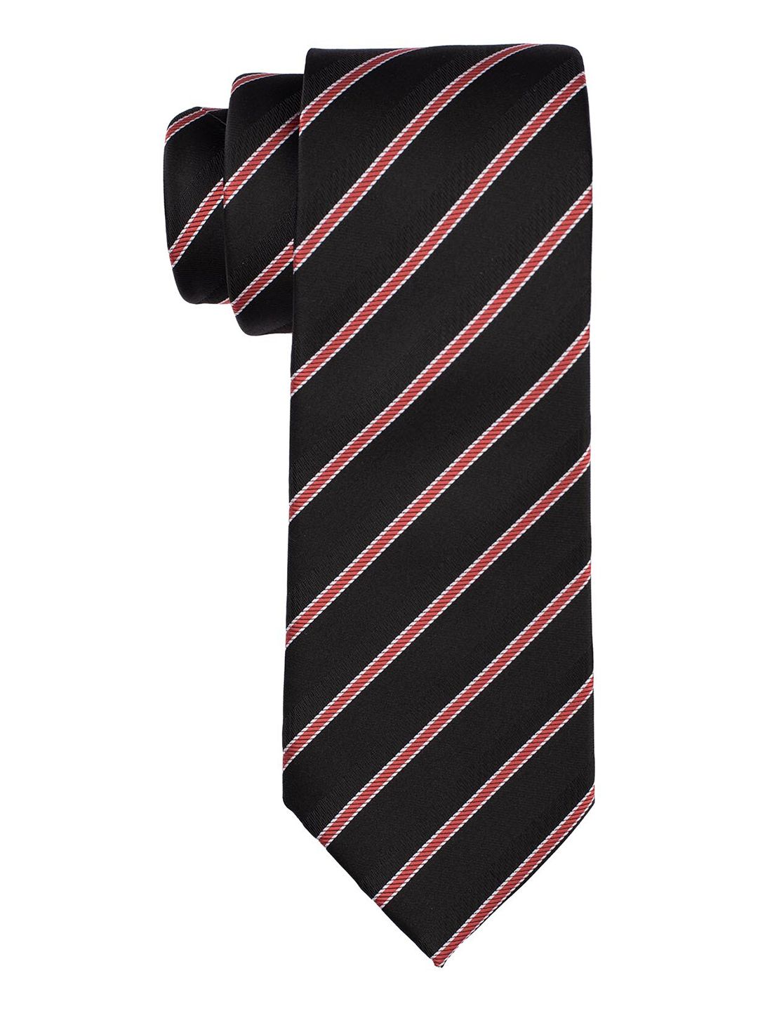 The Tie Hub Men Black & Coral Striped Broad Tie