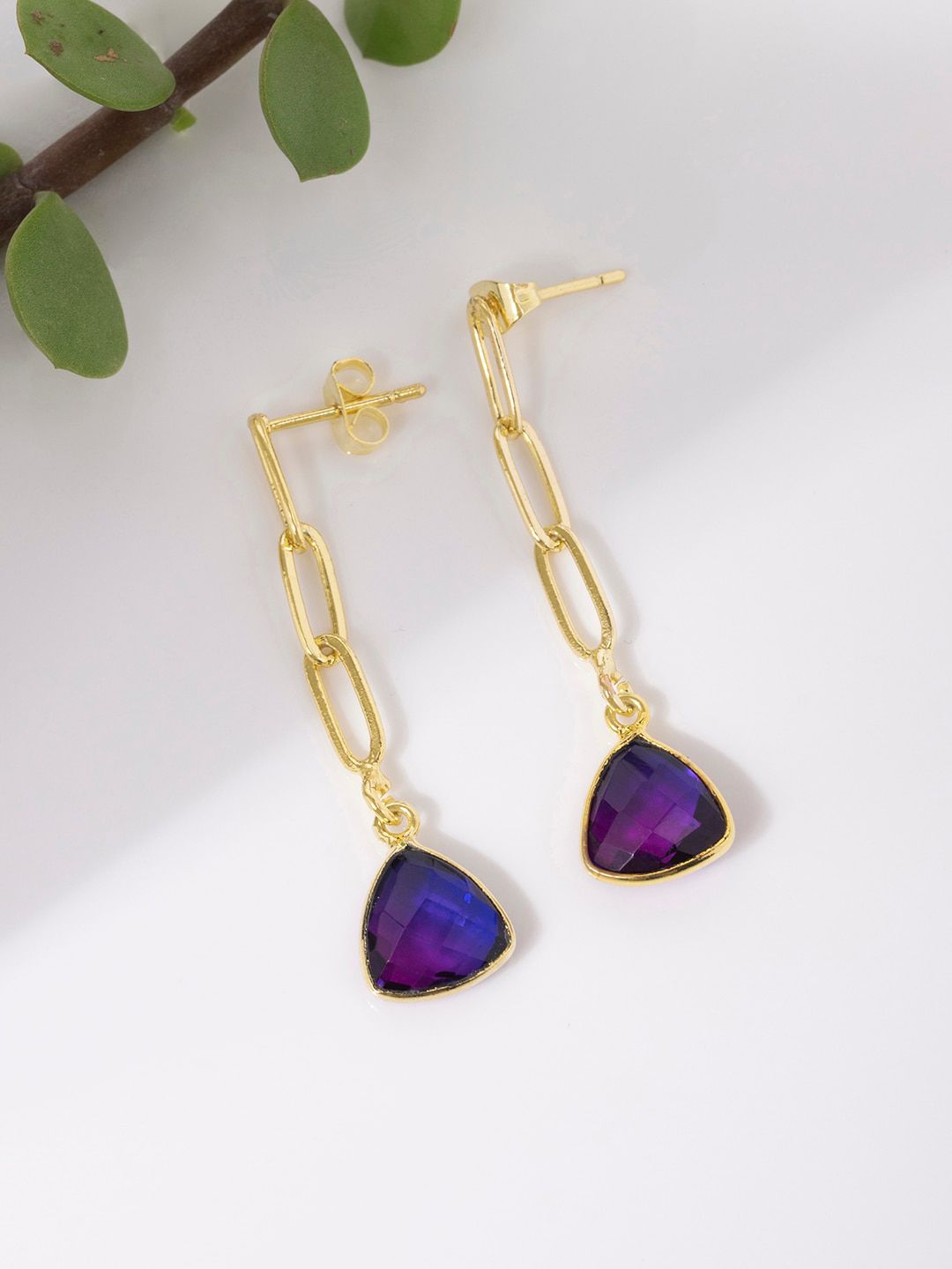 Mikoto by FableStreet Gold-Toned and Purple Contemporary Drop Earrings Price in India