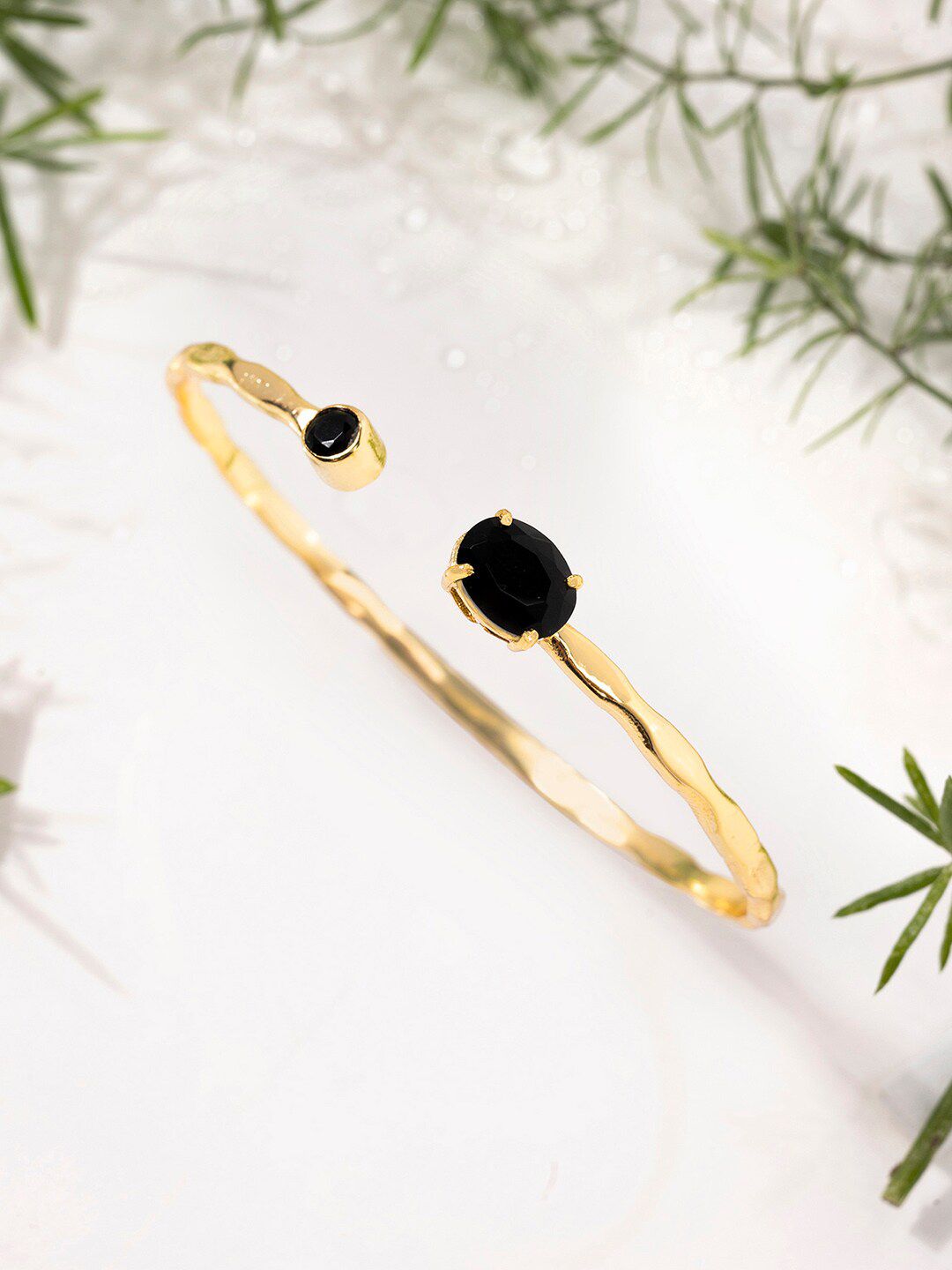 Mikoto by FableStreet Women Gold-Toned & Black Brass Crystals Enamelled Gold-Plated Cuff Bracelet Price in India