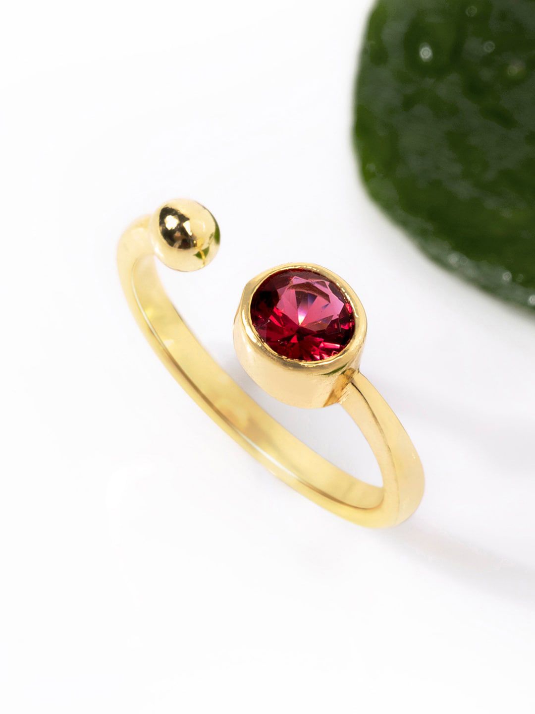 Mikoto by FableStreet Gold-Plated Dark Pink Quartz Studded Finger Ring Price in India