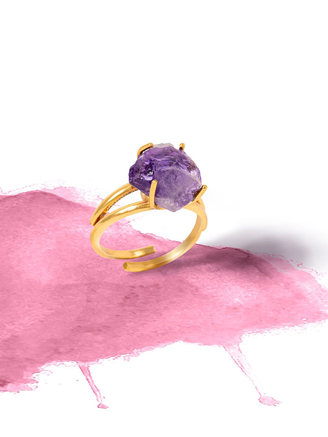 Mikoto by FableStreet Gold-Plated Purple Amethyst Crystal Studded Adjustable Finger Ring Price in India