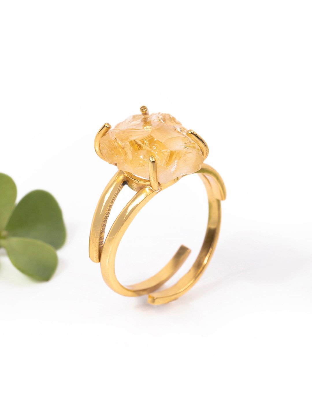 Mikoto by FableStreet Gold-Plated Yellow Citrine Crystal Studded Adjustable Finger Ring Price in India