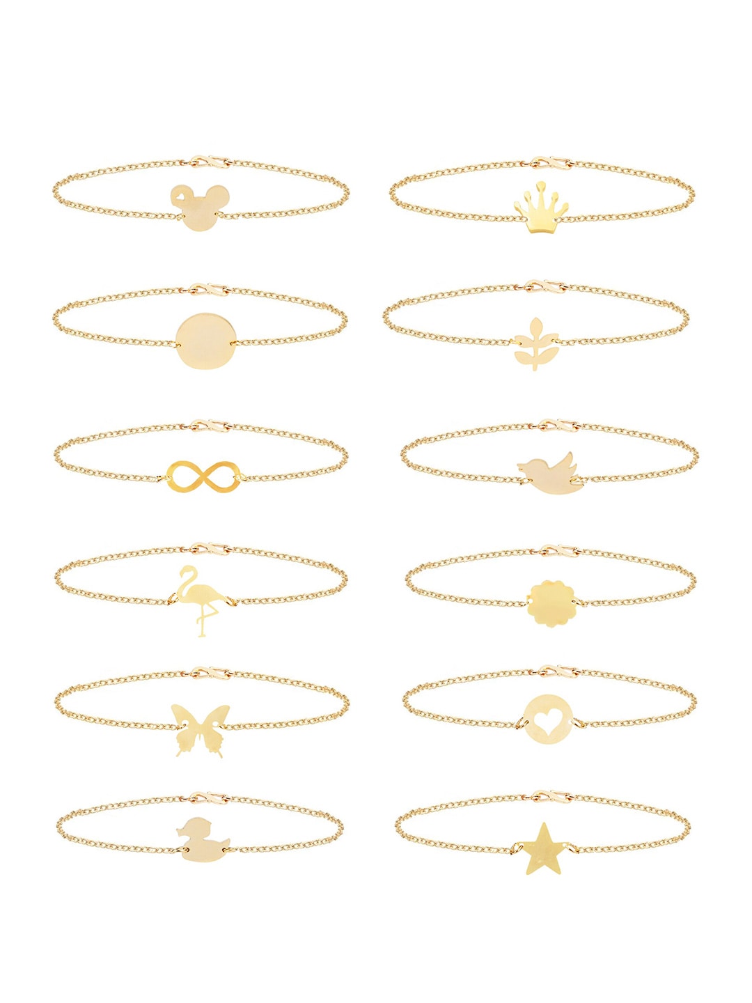Goldnera Women Set of 10 Gold-Plated Brass Charm Bracelet Price in India