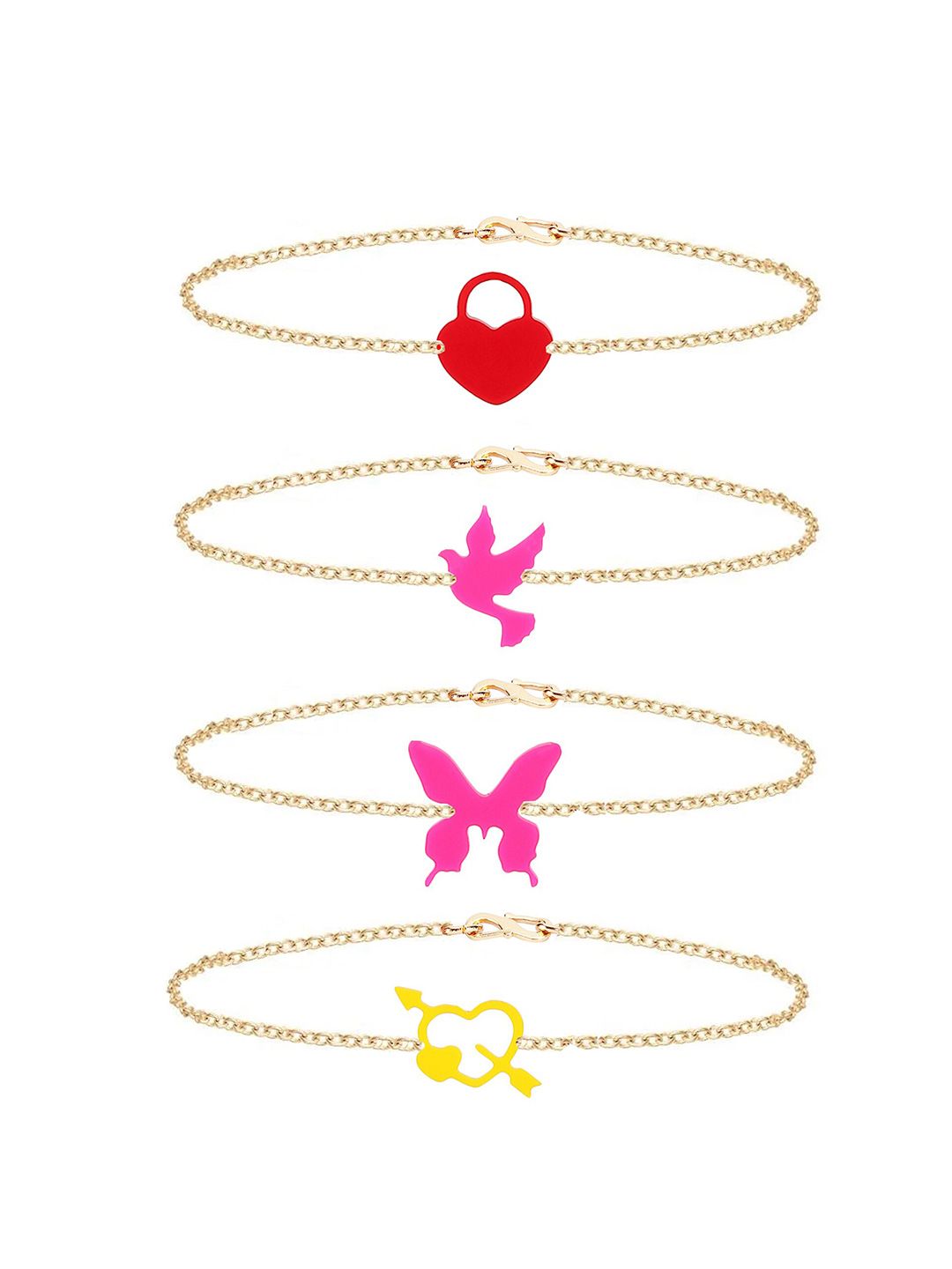 Goldnera Set of 4 Gold-Plated & Pink Charm Bracelet Price in India