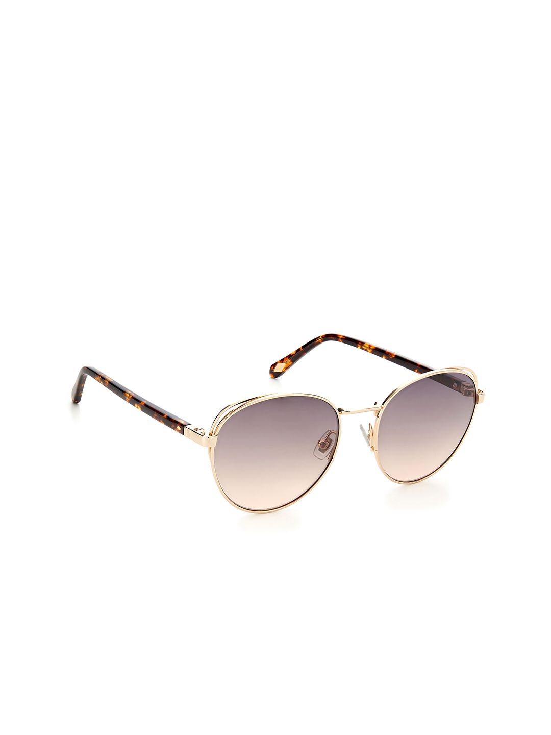 Fossil Women Grey Lens & Gold-Toned Round Sunglasses with UV Protected Lens Price in India