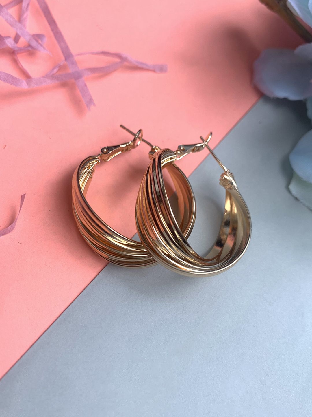 Ishhaara Gold-Toned Circular Hoop Earrings Price in India