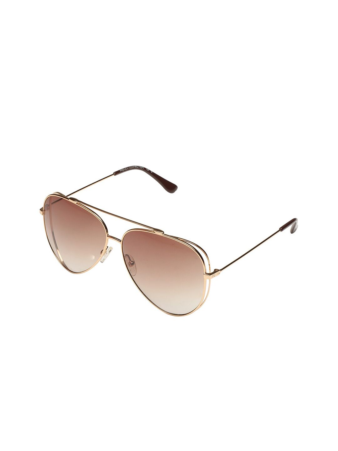 French Connection Unisex Brown Lens & Gold-Toned Full Rim Aviator Sunglasses Price in India