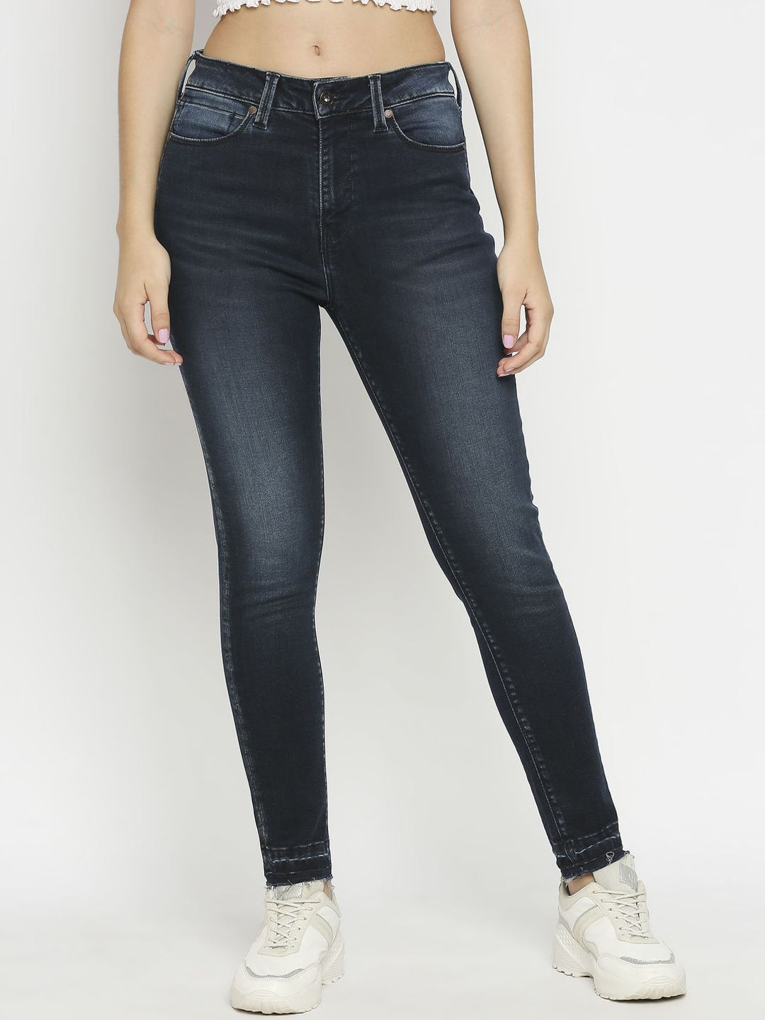 Pepe Jeans Women Navy Blue Skinny Fit High-Rise Light Fade Jeans Price in India