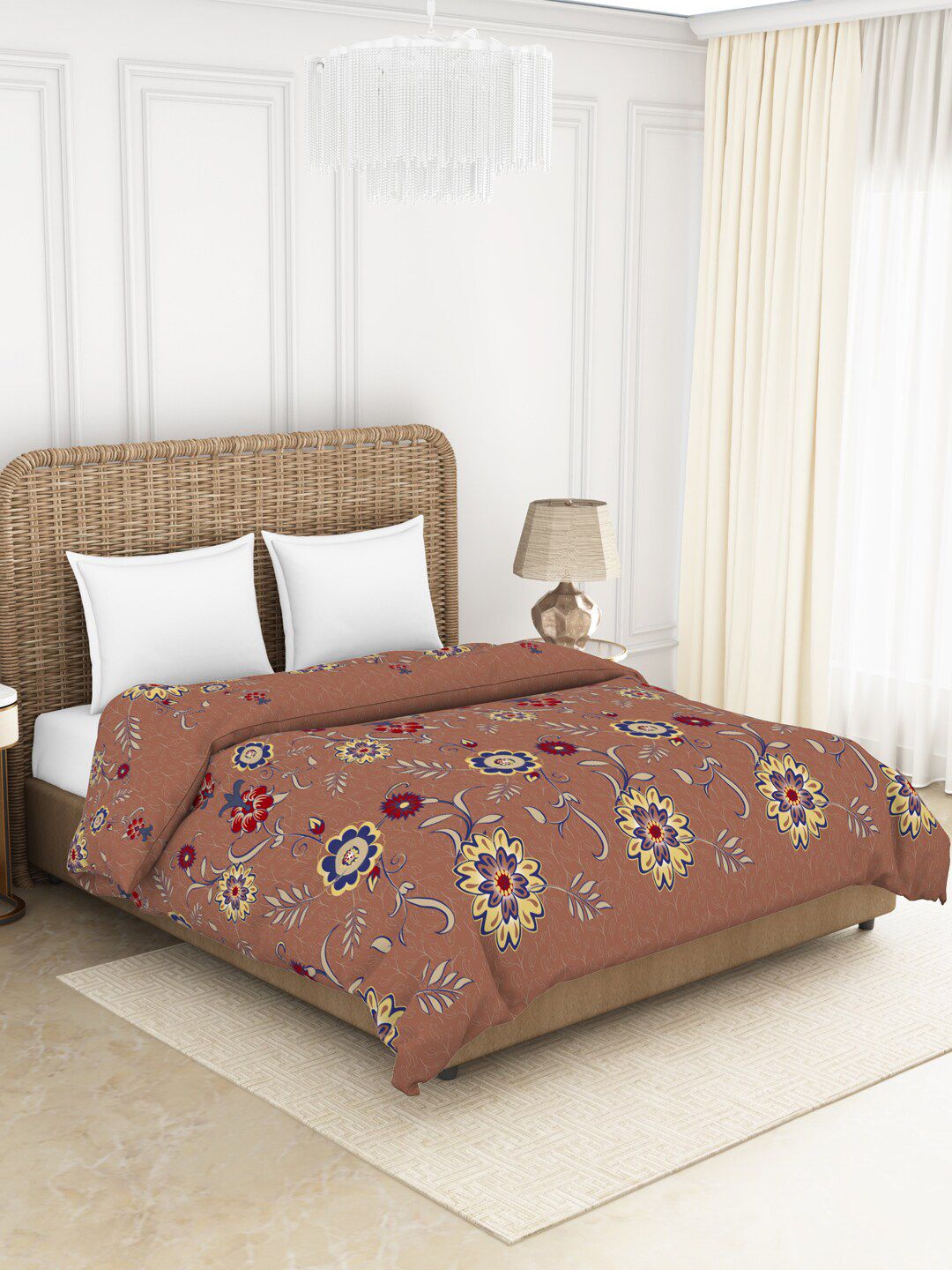 SPACES Brown Floral AC Room 150 GSM Double Bed Quilt Price in India