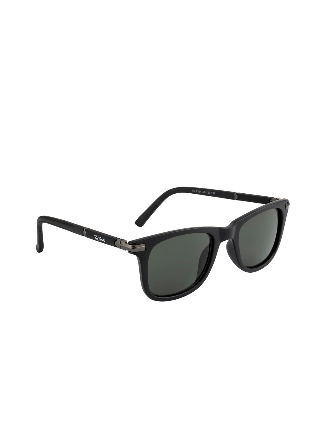 Ted Smith Unisex Green Lens & Black Wayfarer Sunglasses with UV Protected Lens Price in India