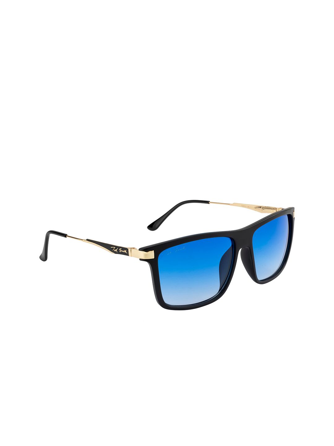 Ted Smith Unisex Blue Lens & Black Wayfarer Sunglasses with UV Protected Lens Price in India