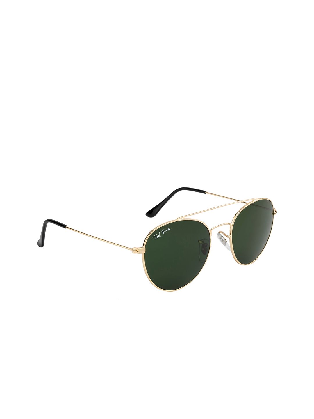 Ted Smith Unisex Green Lens & Gold-Toned Aviator Sunglasses with UV Protected Lens Price in India