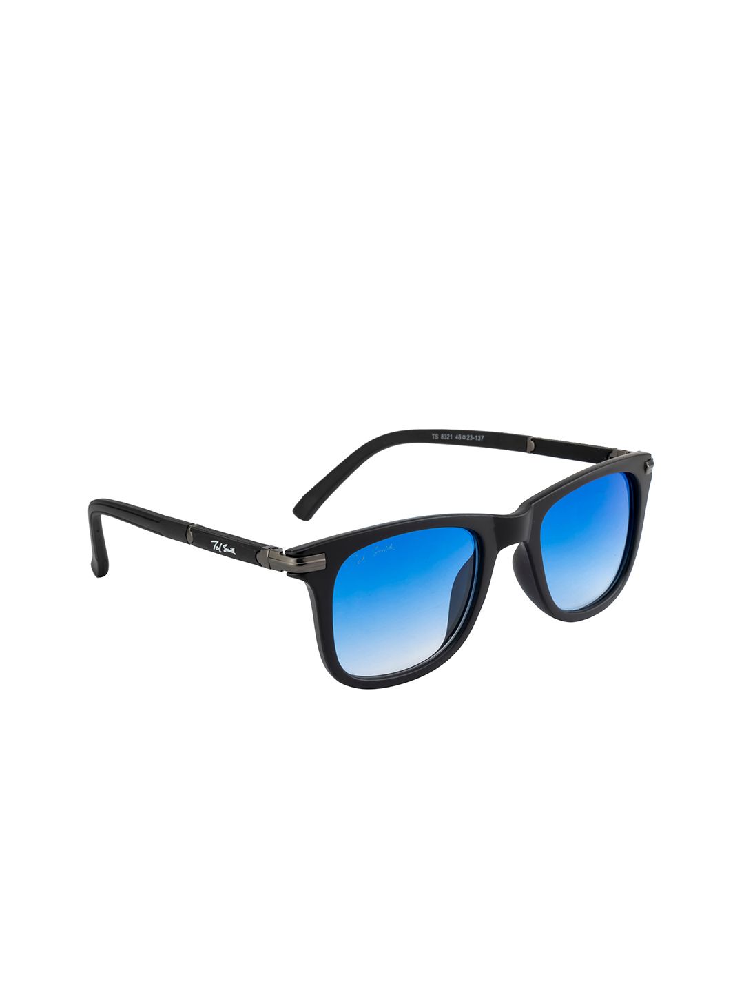 Ted Smith Unisex Blue Lens & Black Wayfarer Sunglasses with UV Protected Lens WAYFLEX_C4 Price in India