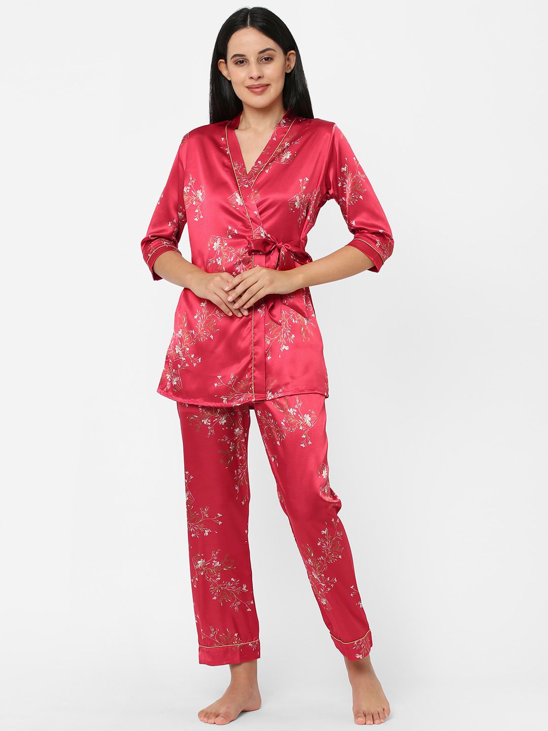 Sweet Dreams Women Red & White Printed Night suit Price in India