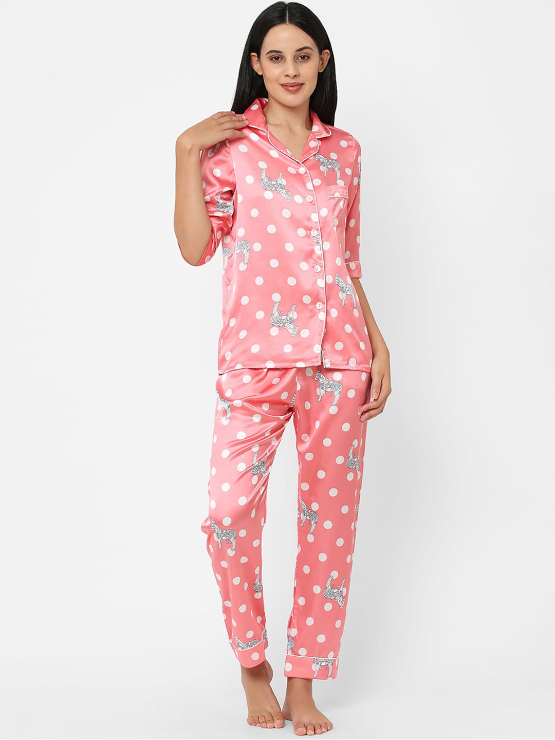 Sweet Dreams Women Peach-Coloured & White Printed Night suit Price in India