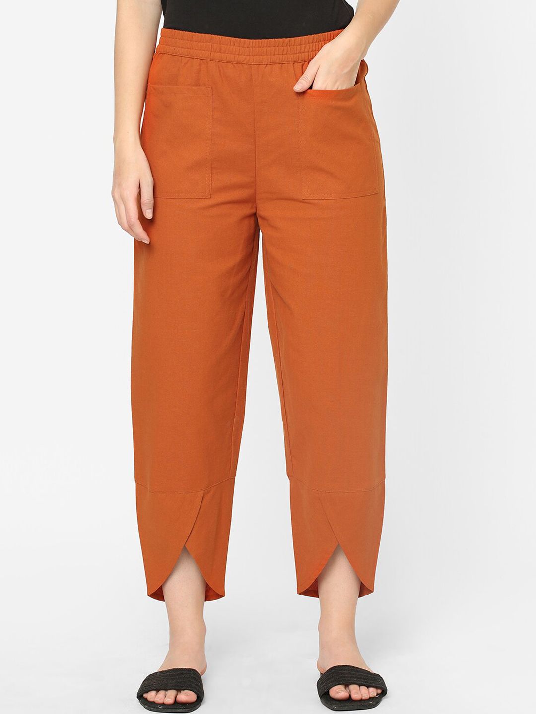 Mystere Paris Women Orange Solid Cotton Lounge Pants Price in India