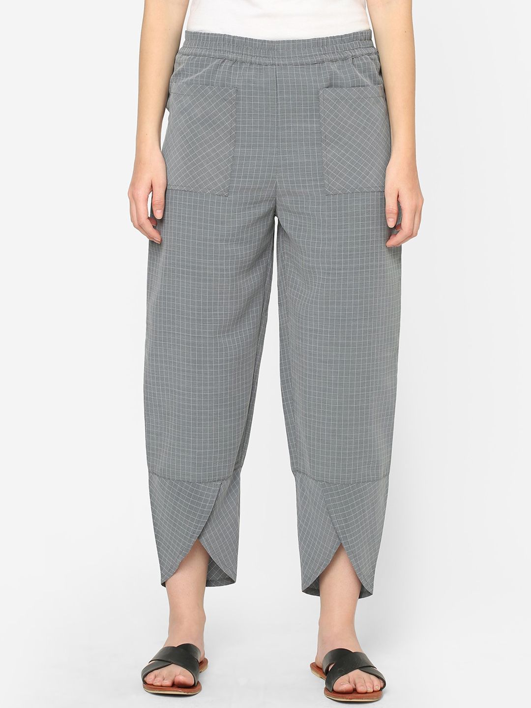 Mystere Paris Women Grey Checkered Relaxed-Fit Cotton Lounge Pant Price in India