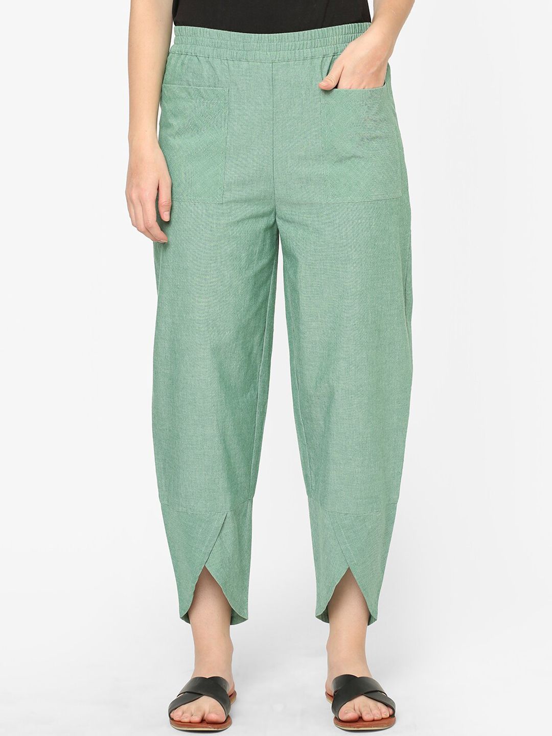 Mystere Paris Women Green Solid Cotton Lounge Pant Price in India