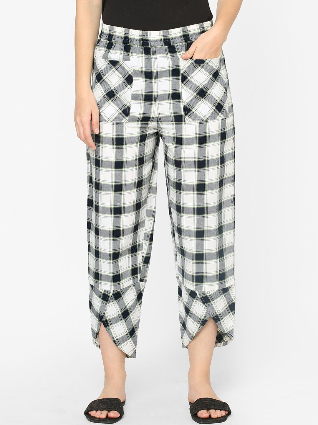 Mystere Paris Women Black & White Checked Cotton Lounge Pants Price in India